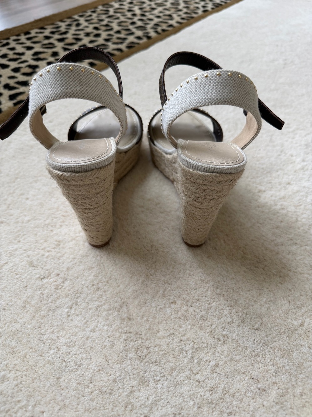 Louis Vuitton Brown Monogram and Cream Espadrille Wedge Sandals - Picture 3 of 5
